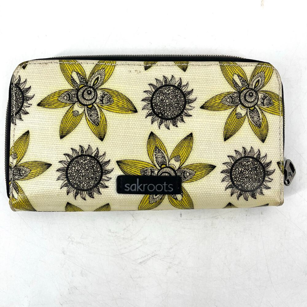 Sakroots Sunshine Spirit Green Floral Vinyl Ziparound Clutch‎ Wallet Wristlet